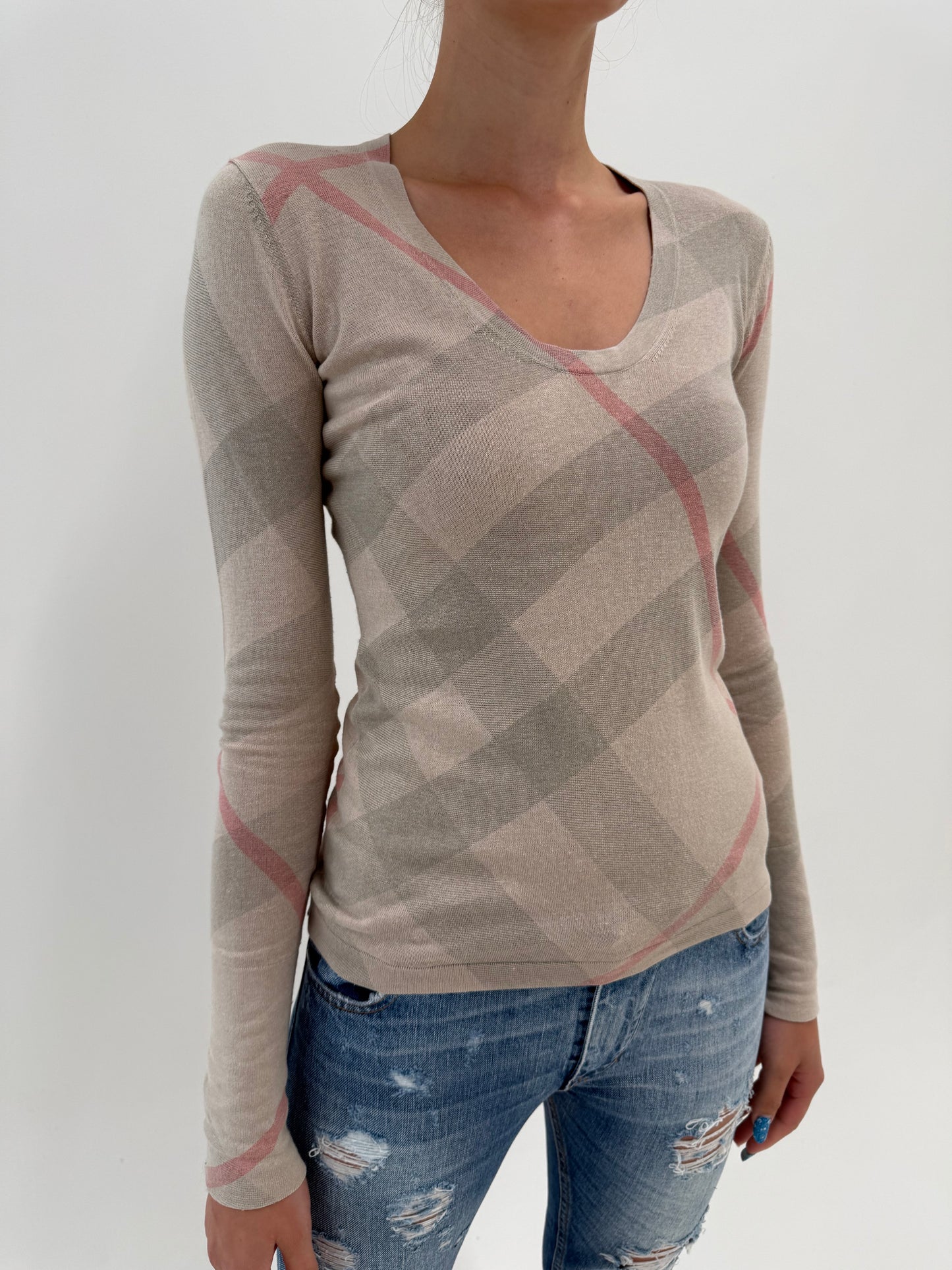 Soft knit Burberry din mătase naturală și bumbac cu printul specific brandului