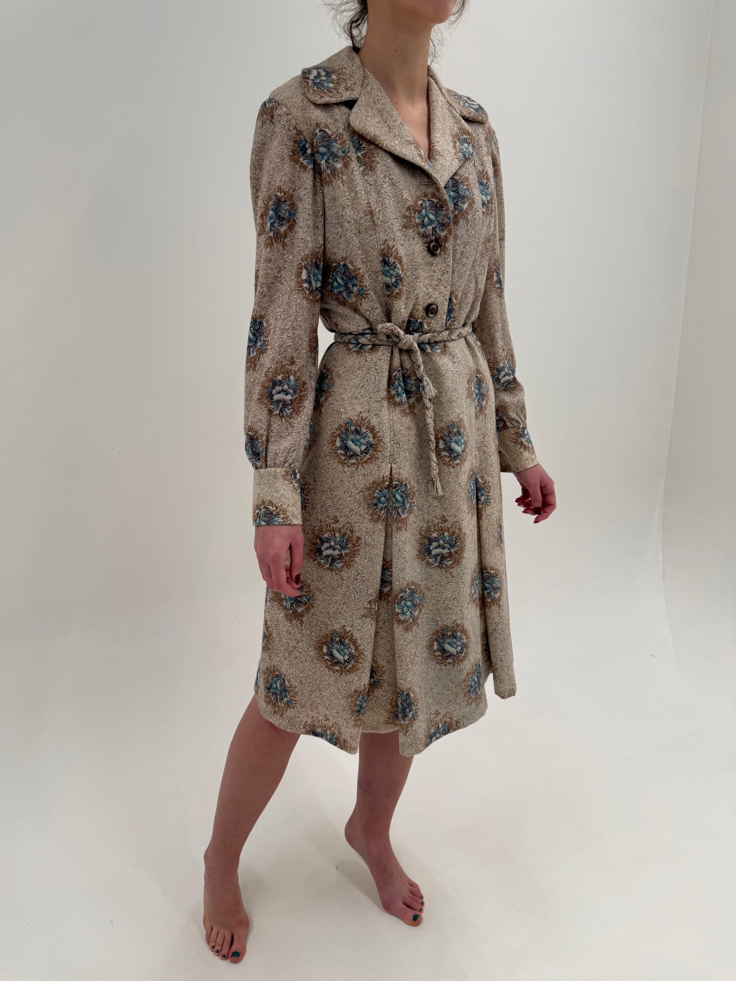 Shirt dress old vintage anii 70 din lana plină extrafina cu talie marcată