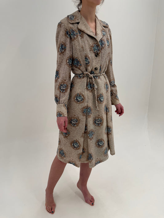 Shirt dress old vintage anii 70 din lana plină extrafina cu talie marcată