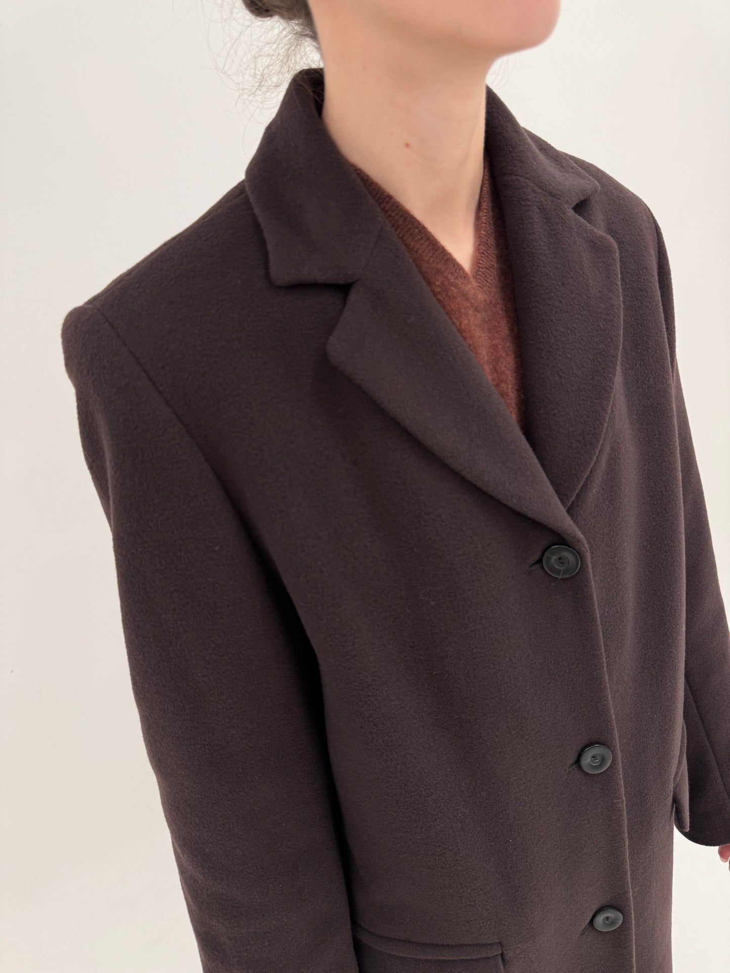 Palton super lung tall din lana cu cașmir chocolate brown