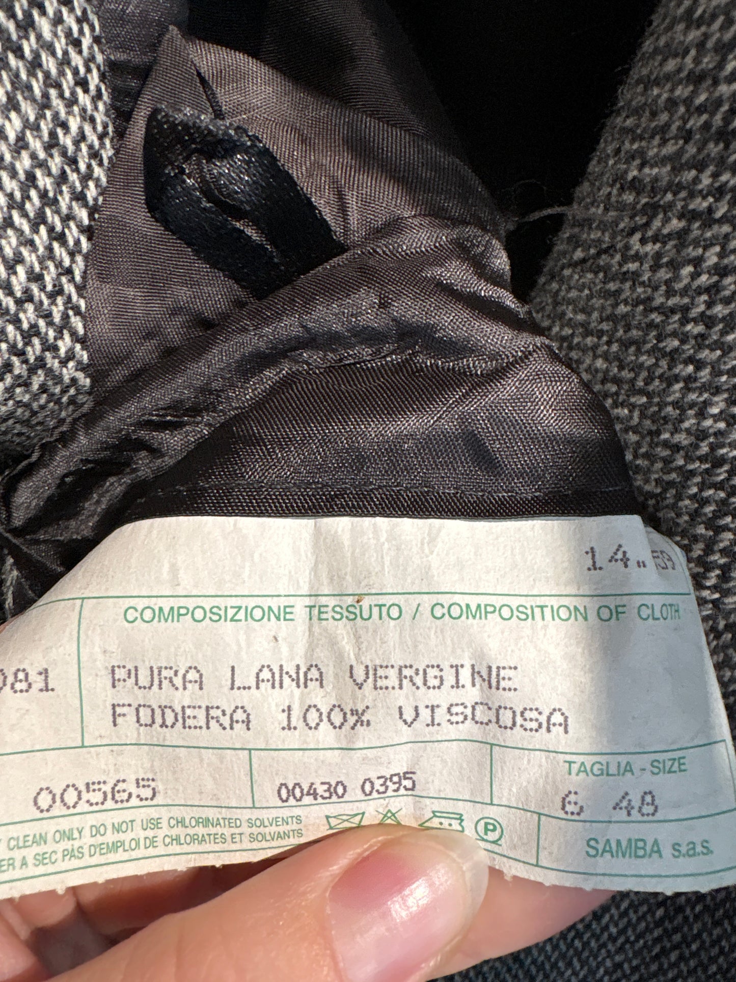 Sacou italian din stofă groasă Chevron de lana virgină alb cu negru