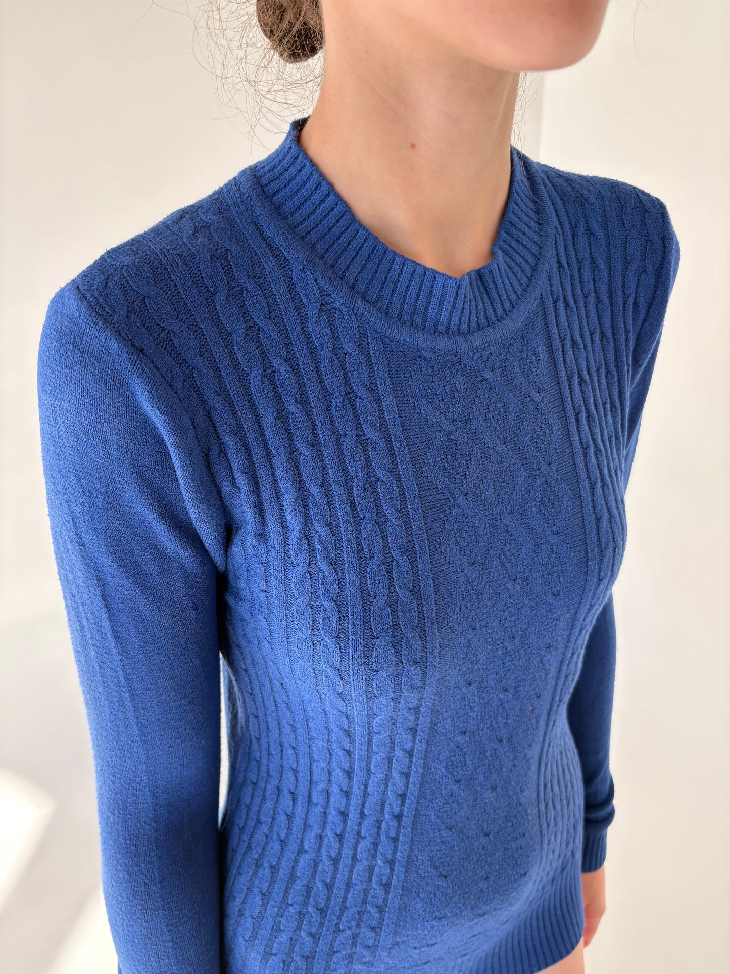 Maleta chimney albastru cerneală cu torsade din bumbac de gramaj mare