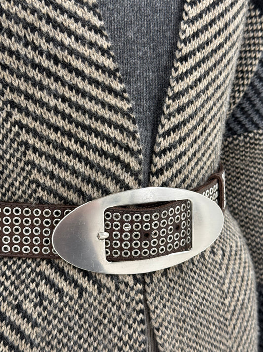 Centura vintage italiană cu feronerie masiva argintie din lejer naturală