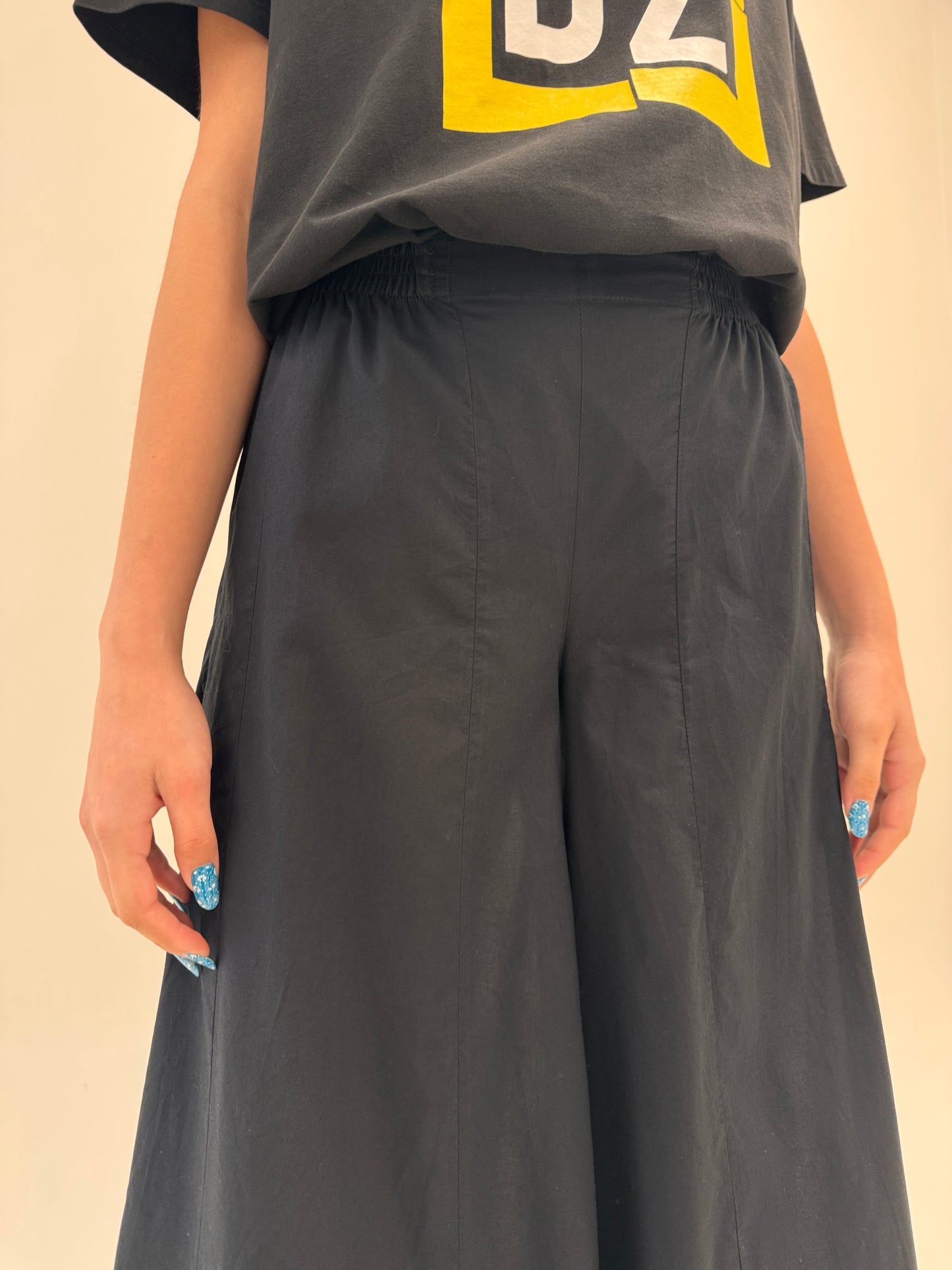 Pantaloni palazzo din cea mai fină panzica de bumbac cu talie elastică ultra înaltă
