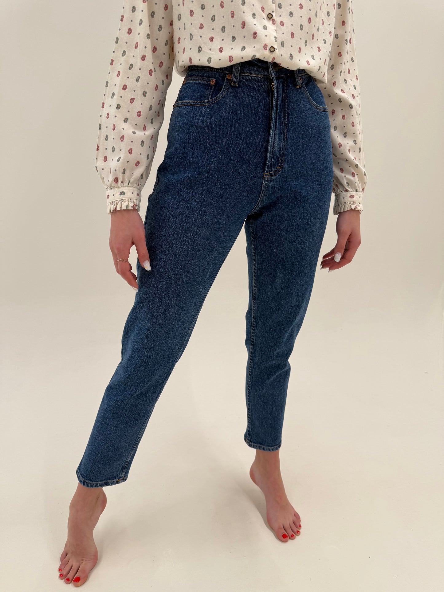 Jeans vintage cu talie ultra înaltă mom fit ultra modelatori dark wash
