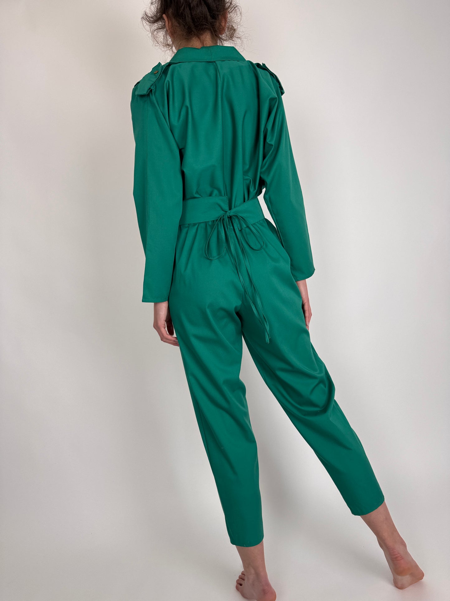 Salopetă vintage din pânză de bumbac verde tare