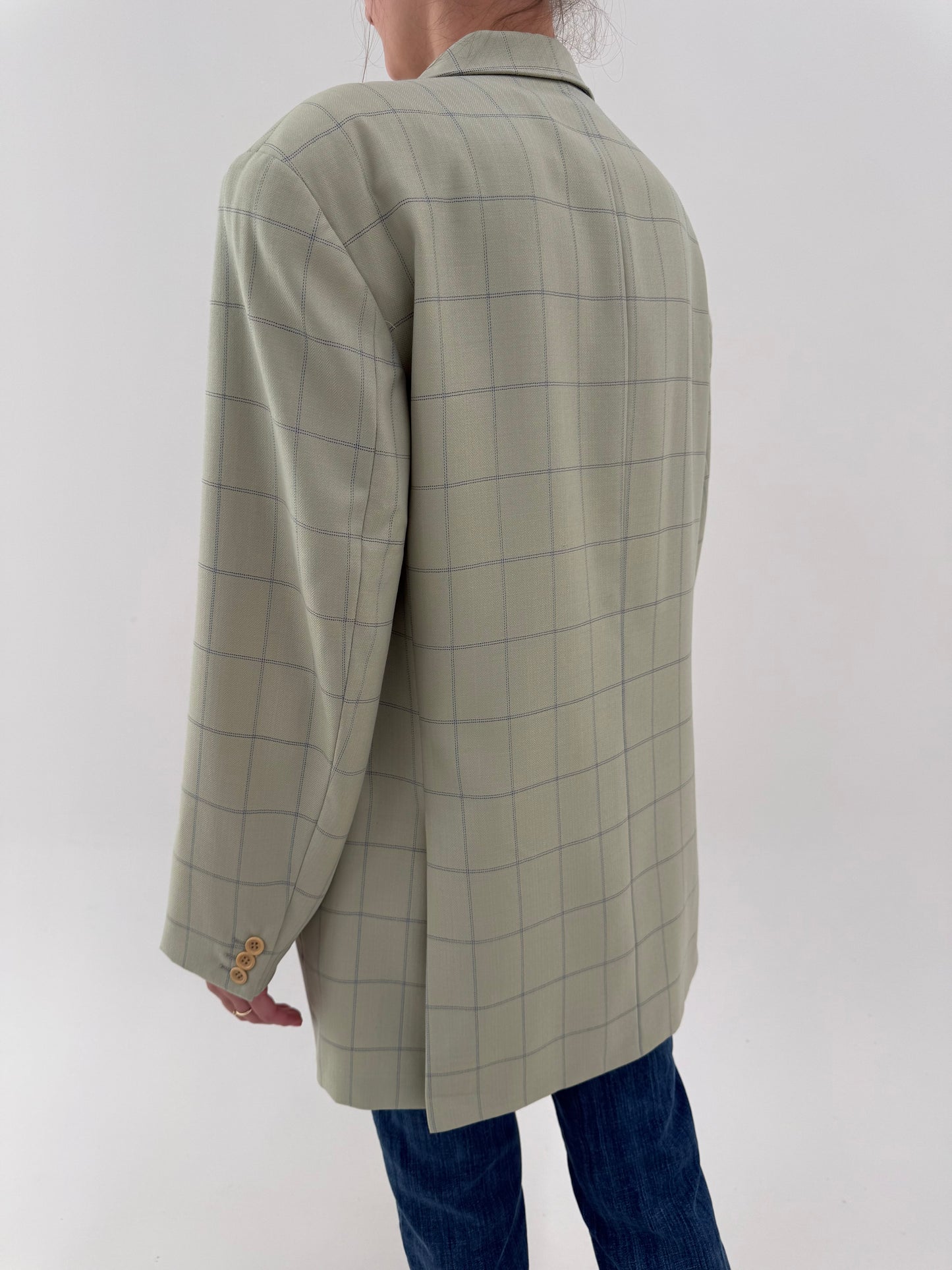 Sacou luxury Guy Laroche light green în carouri fine jeans blue