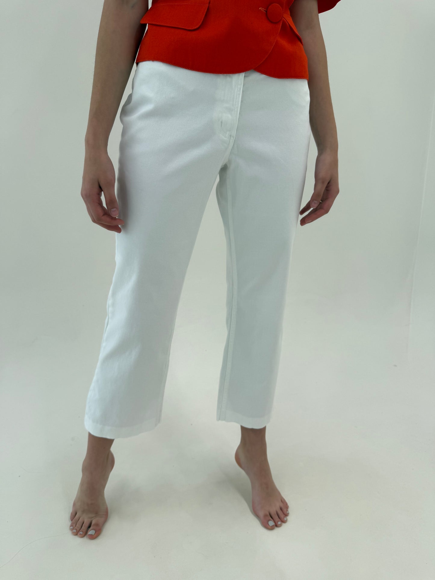Pantaloni albi din bumbac ultra confort modelatori petite cu solduri generoase