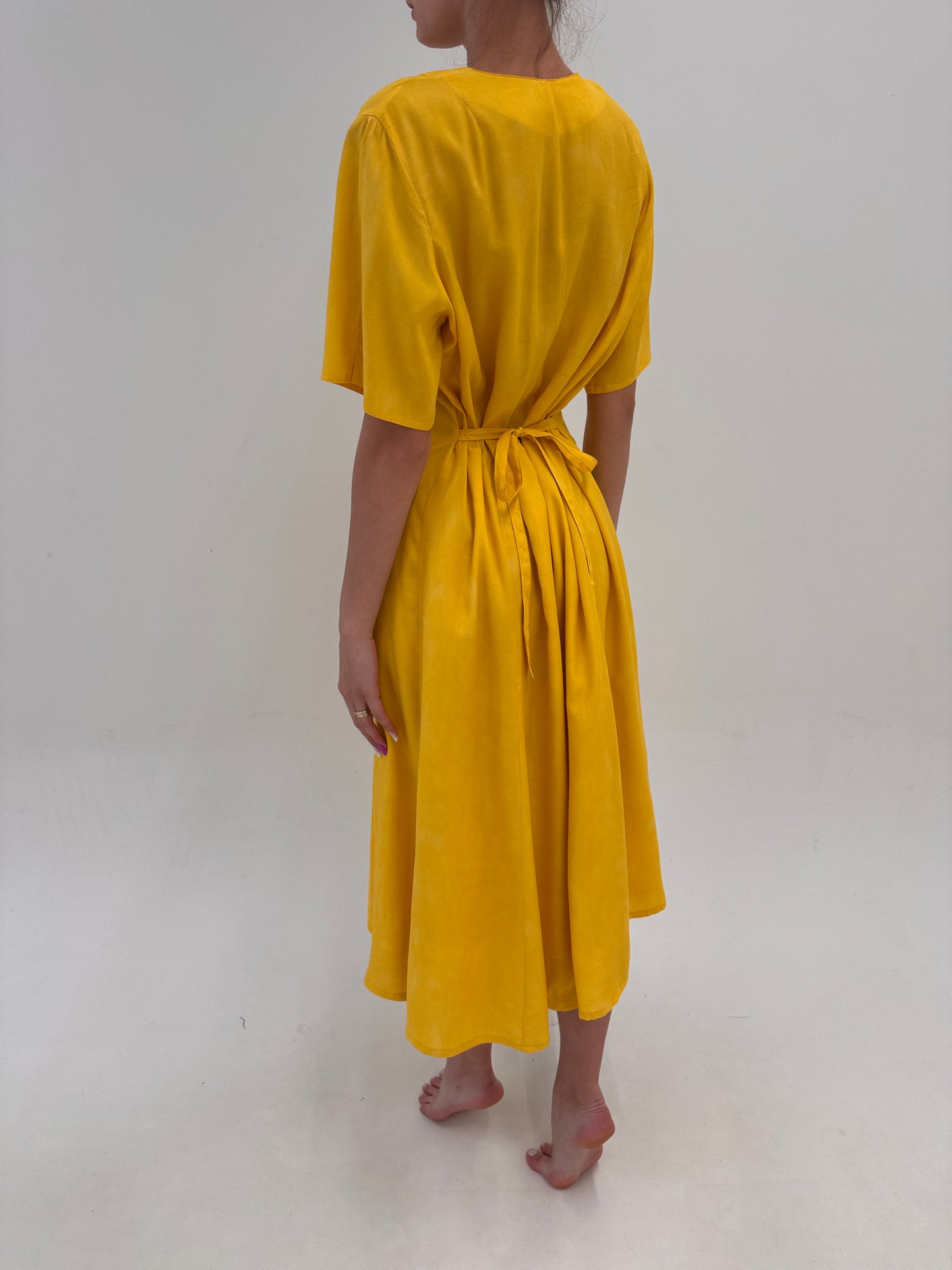 Rochie vintage maxi super vaporoasă cu talie reglabilă la spate mari gold yellow
