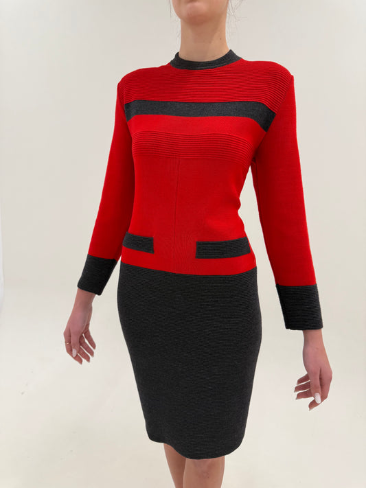 Rochie vintage Fendi colorblock din jerse de lana extrem de fin