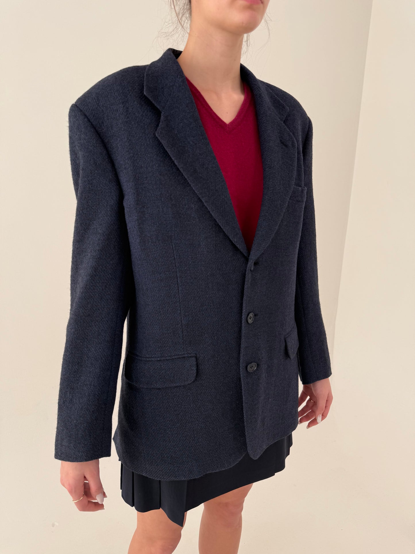 Sacou în croi actual dark jeans blue din tweed italian de lana excepțional