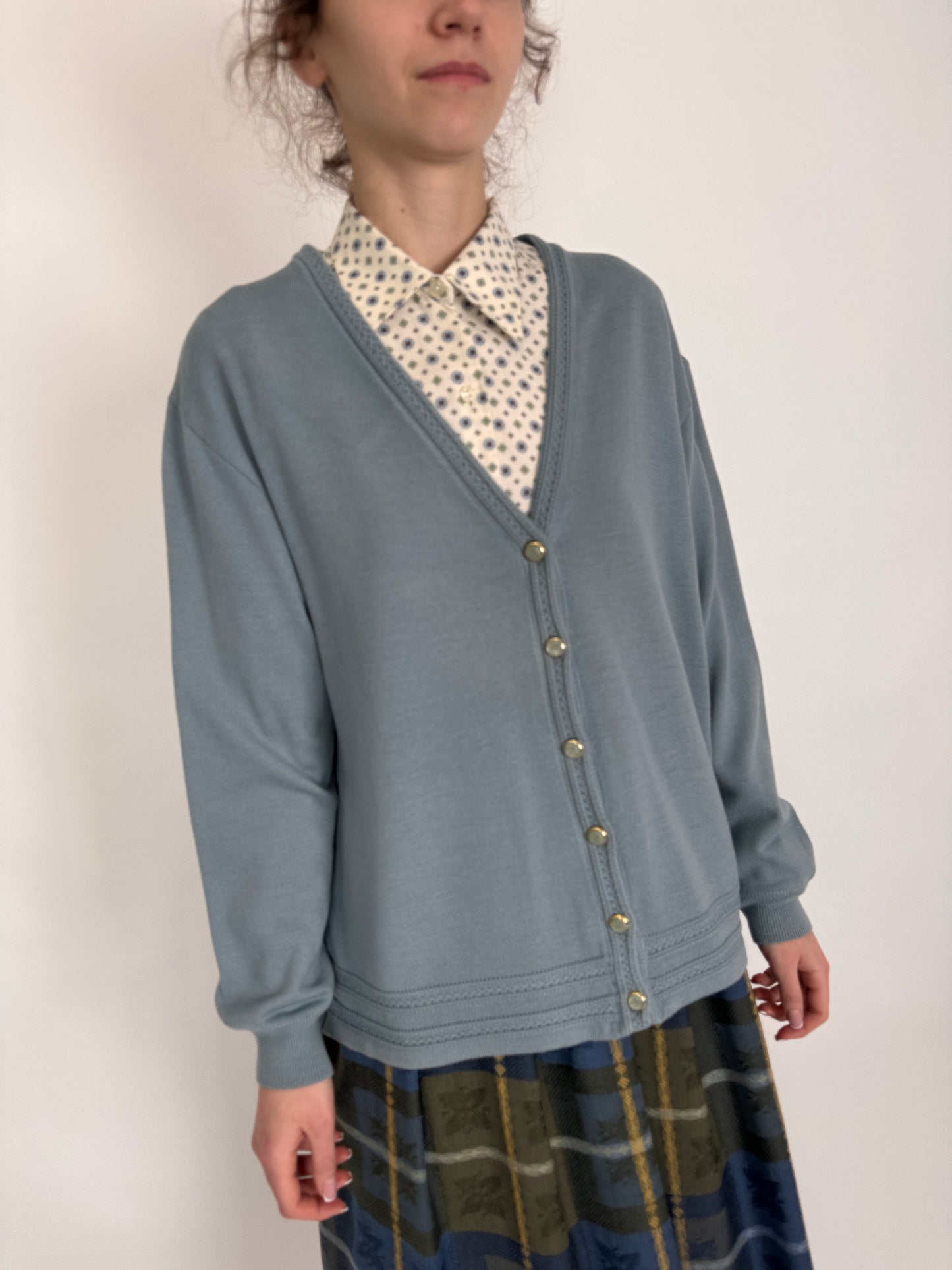 Cardigan subțire vintage italian baby blue din lana extrafina