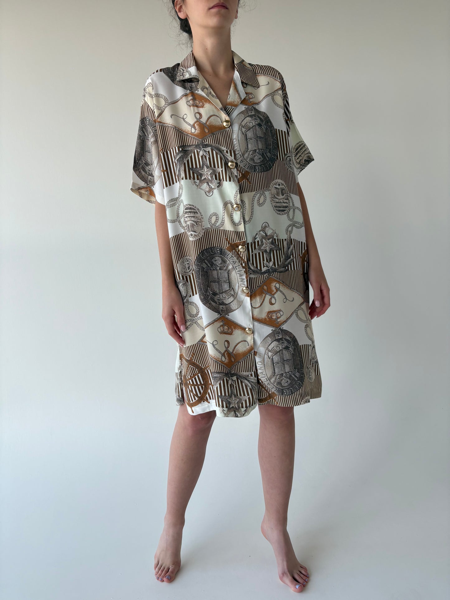 Rochie vintage premium tip cămașă cu print baroc