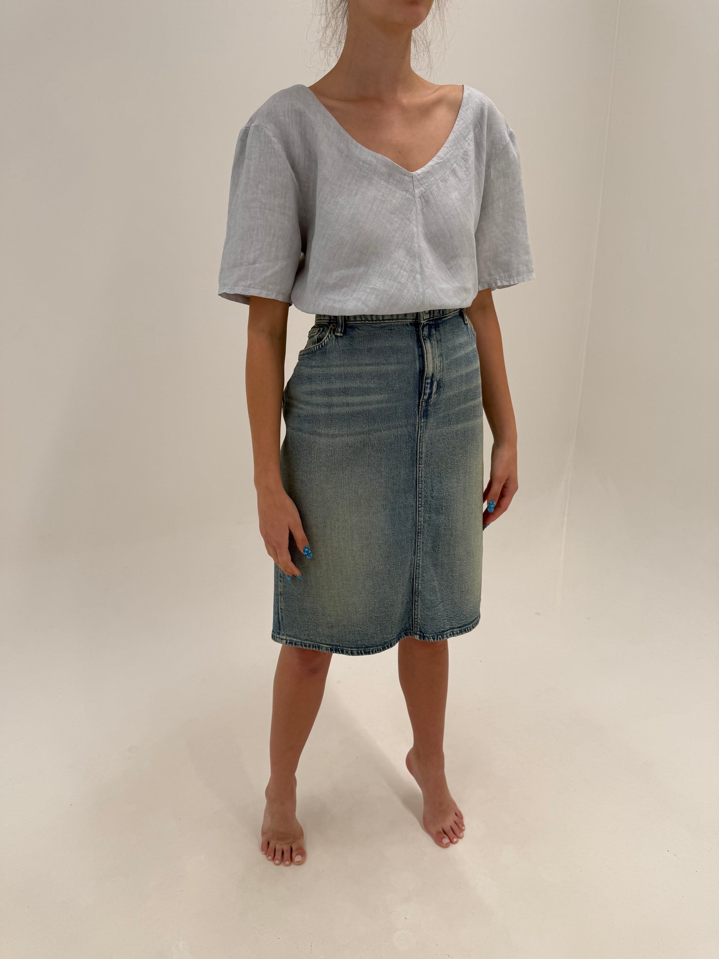 Fustă Ralph Lauren din jeans moale de vară ultra confort