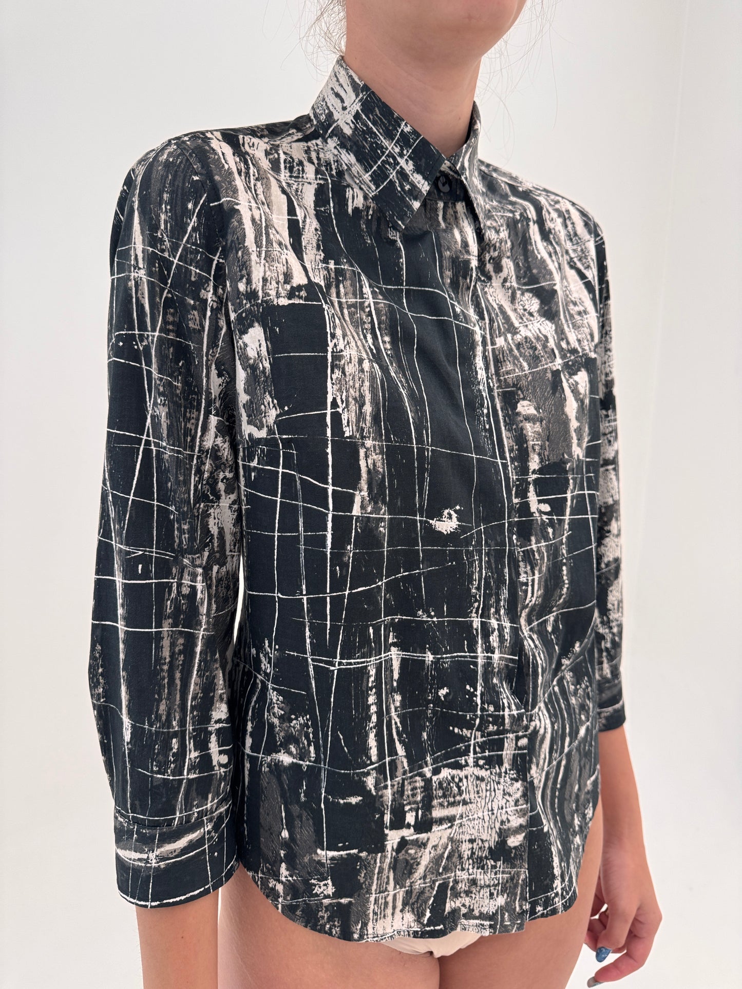 Cămașa Max Mara cu guler detașabil și print spectaculos din canvas de bumbac