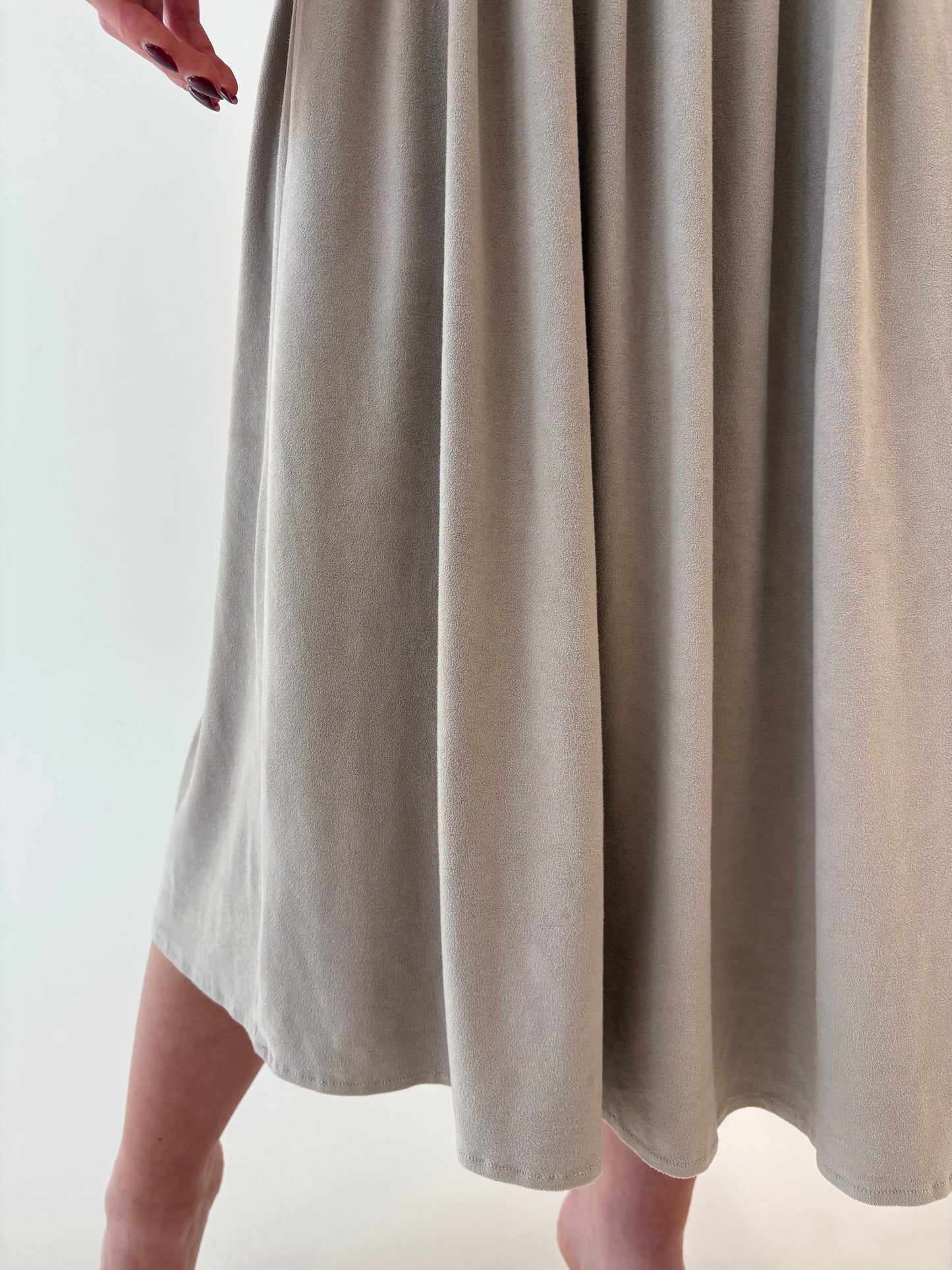 Fustă vintage light nude cu talie ultra înaltă și aspect de piele întoarsă