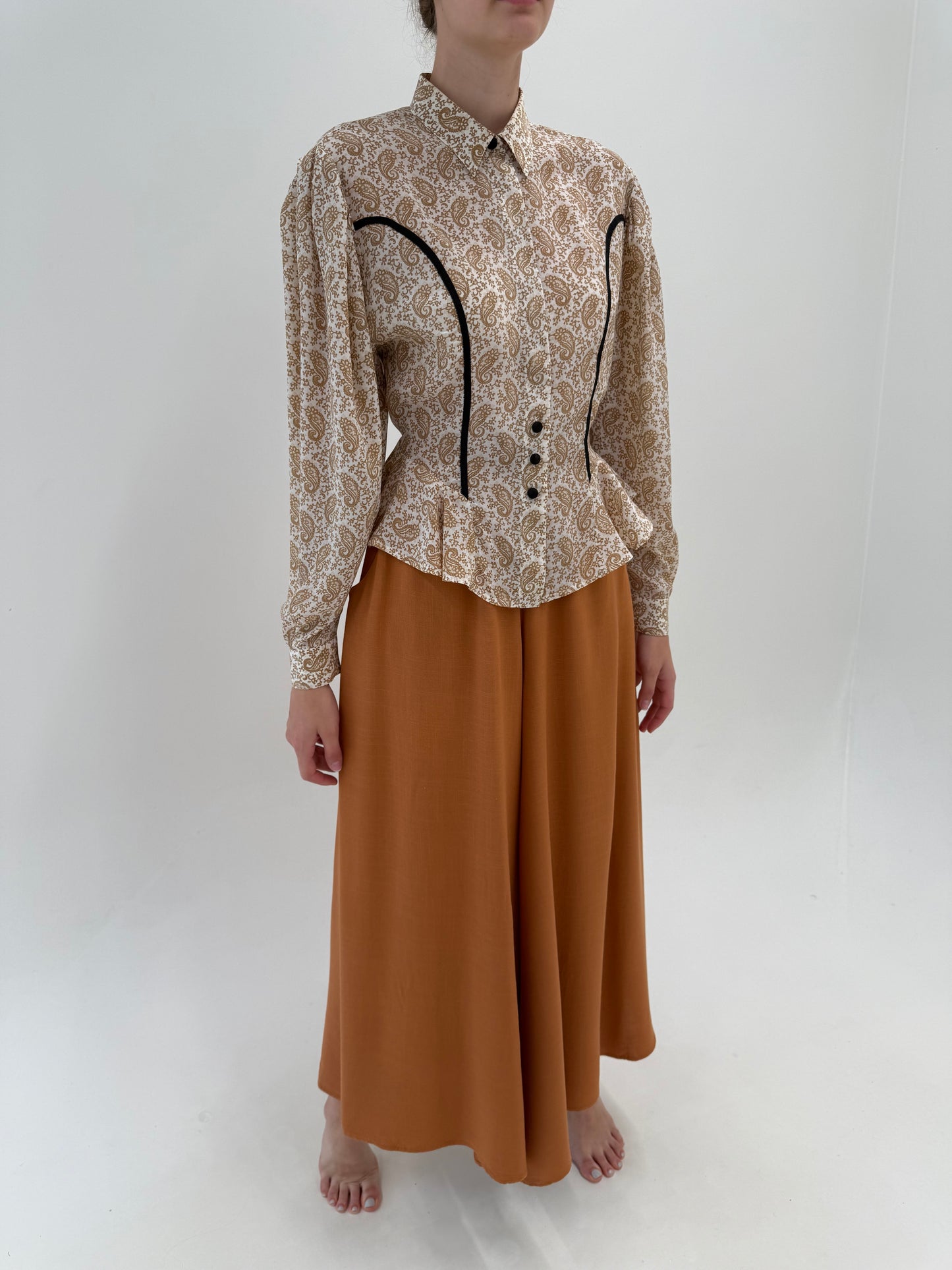 Pantaloni palazzo ultra ampli super vaporoși caramel brown cu talie ultra înaltă