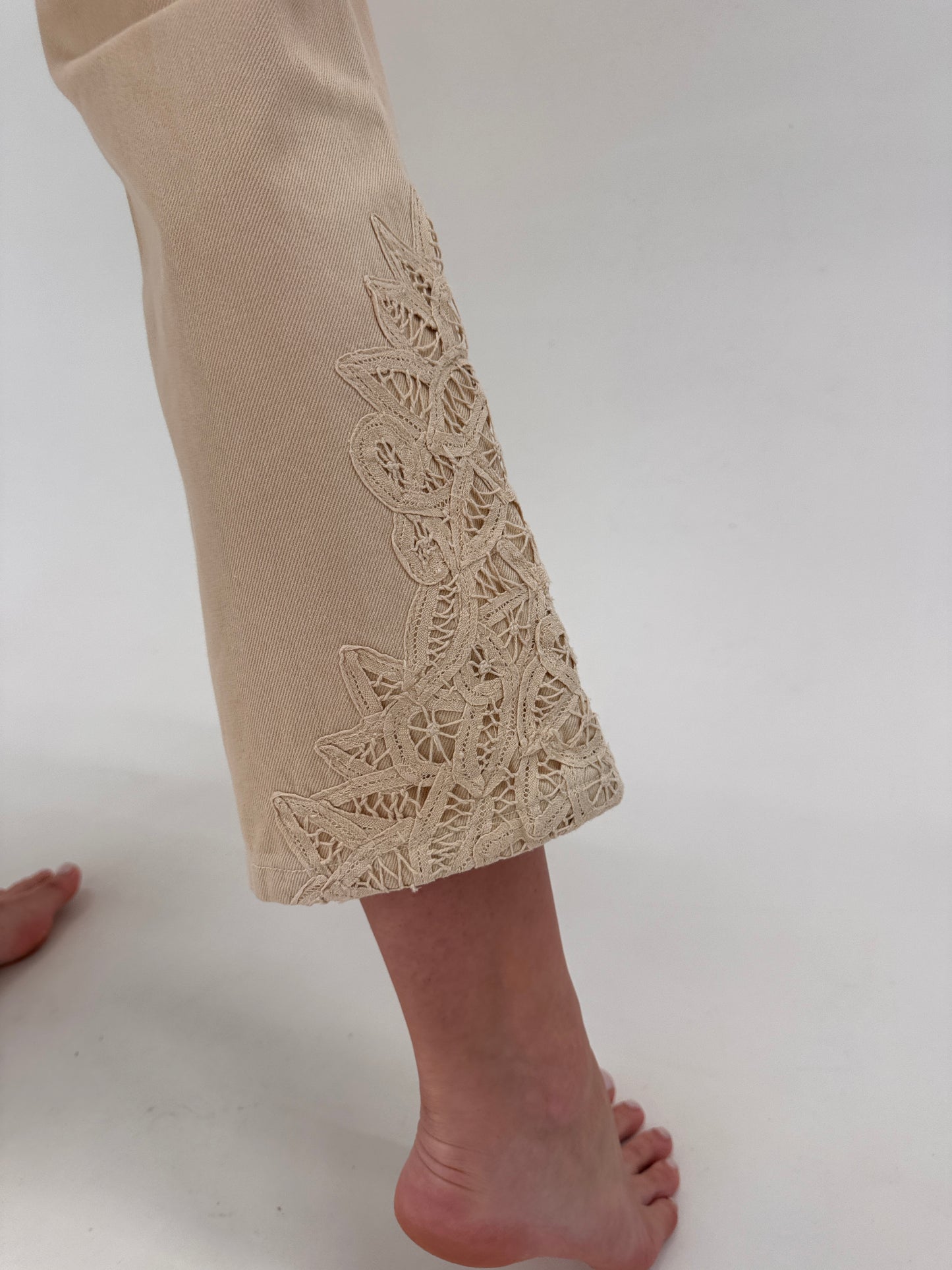 Jeans Ralph Lauren camel de vară cu dantelă macrame petite în croi evazat