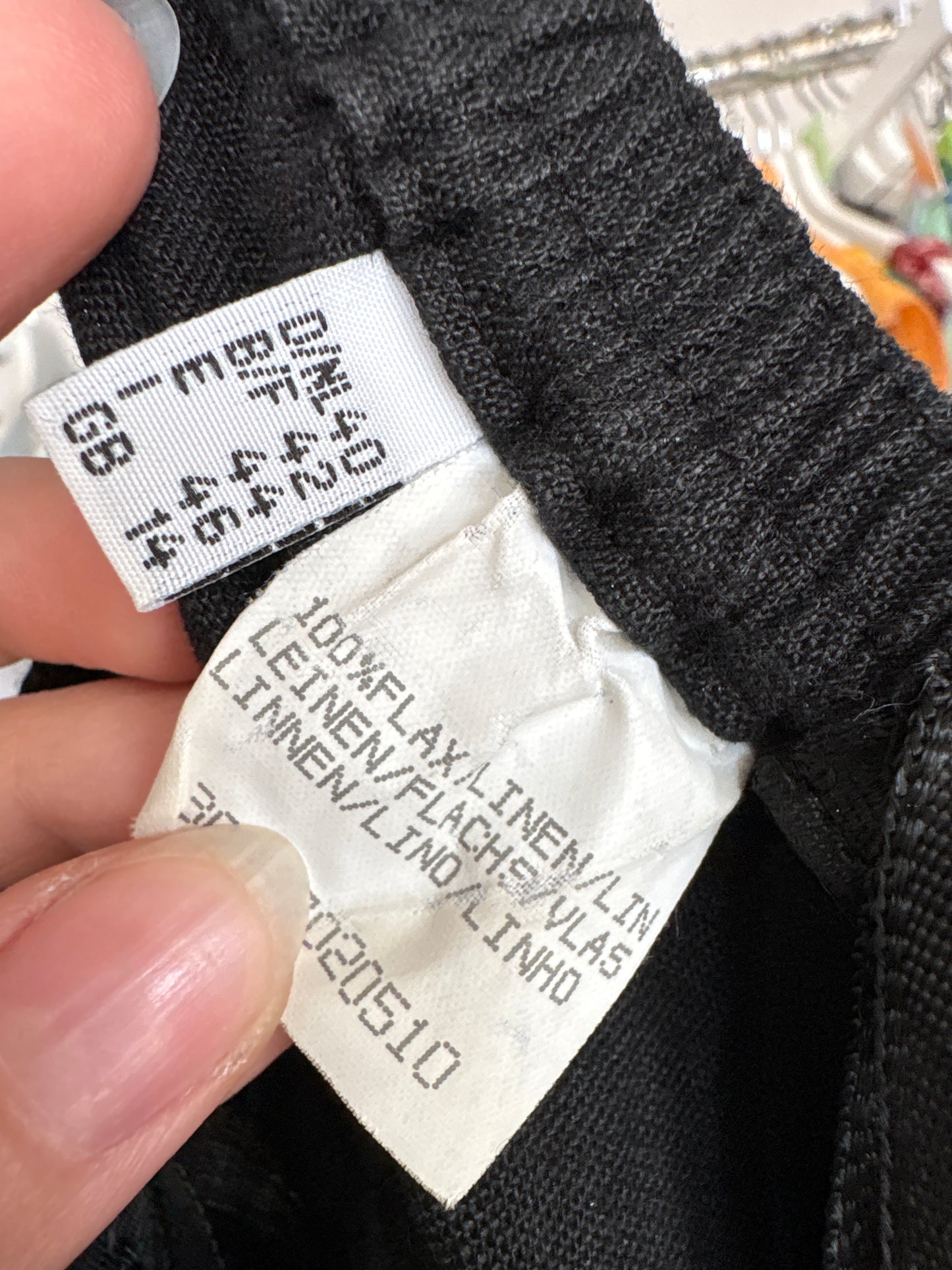 Pantaloni tall din in negru cu talie ultra înaltă în croi țigaretă