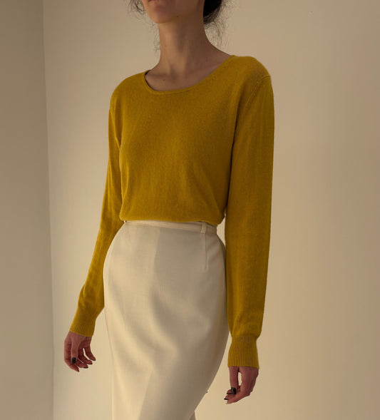 Pulover saffron yellow din cașmir și mătase naturală