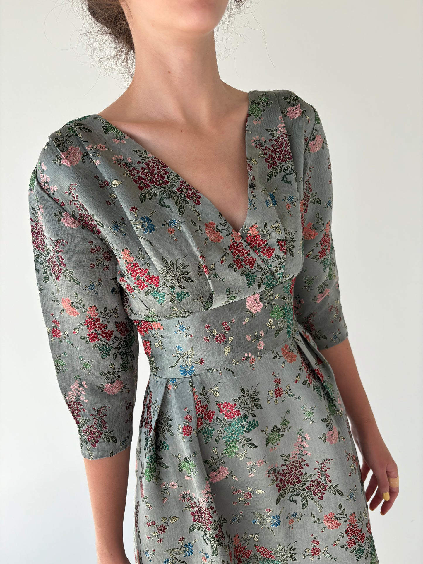 Rochie vintage de colecție din anii 60 din jacquard moale de mătase naturală