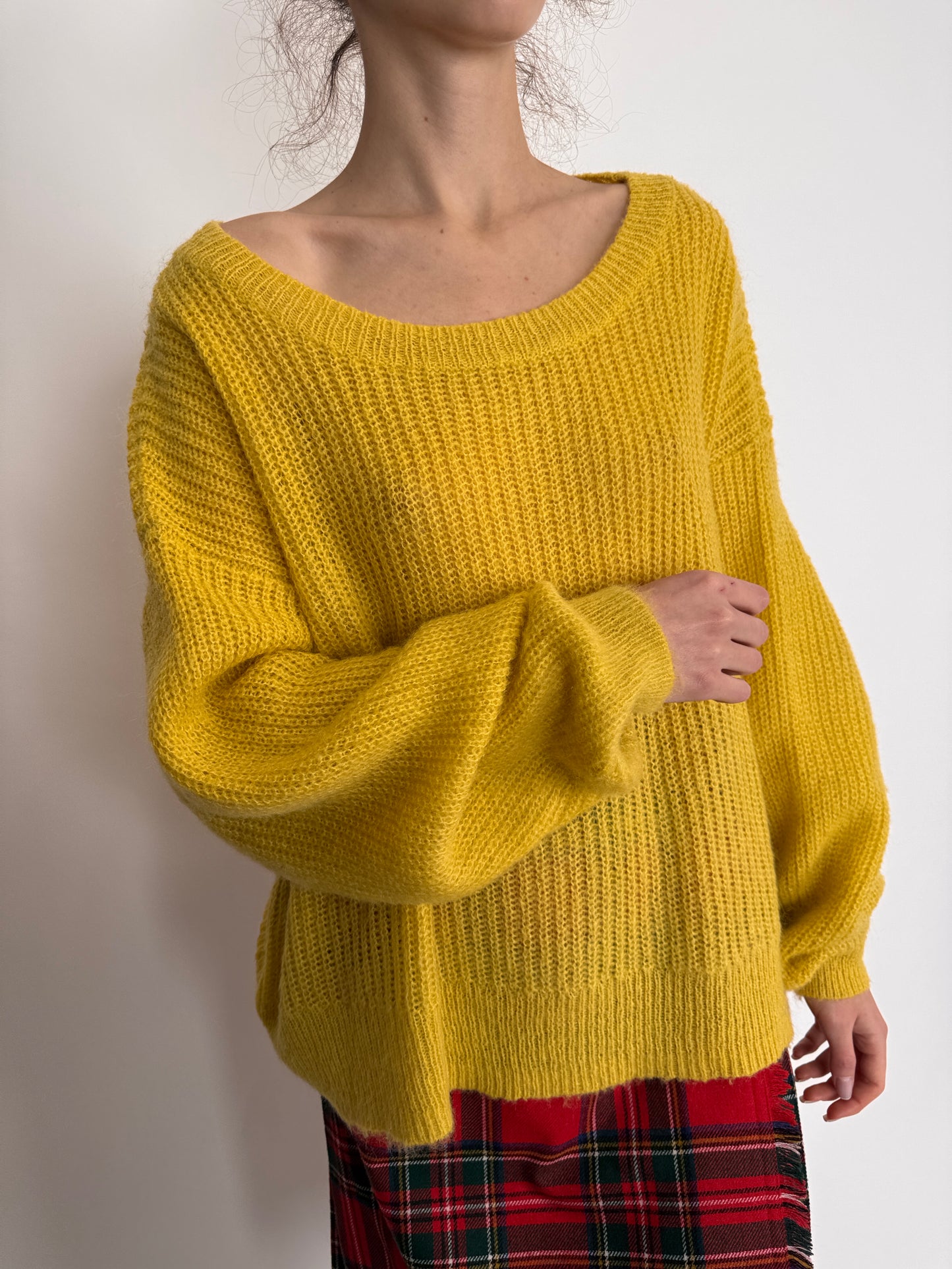 Pulover lemon yellow chunky knit din lana extrafina pufoasă