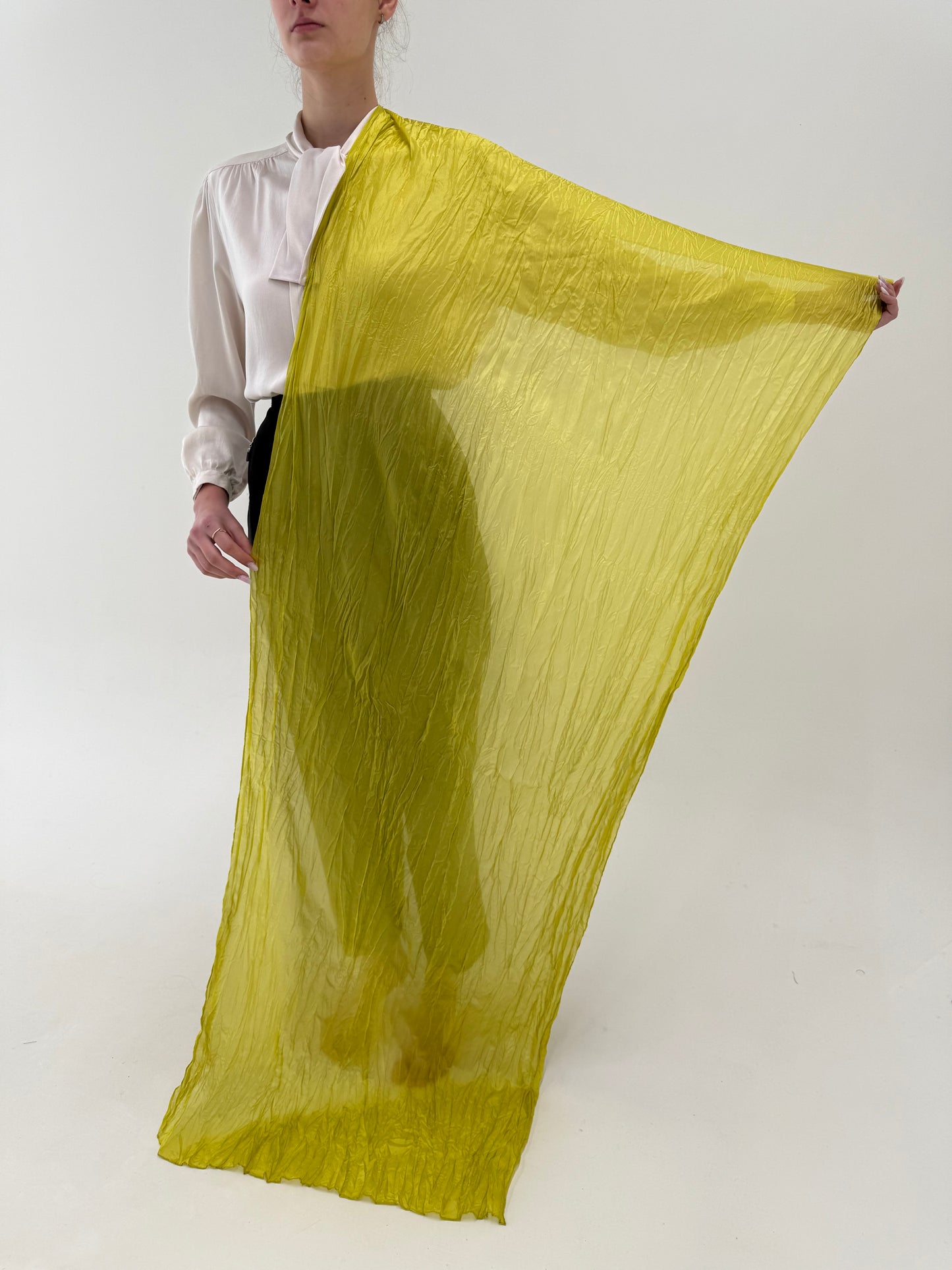 Eșarfă XXL no iron chartreuse din mătase naturală