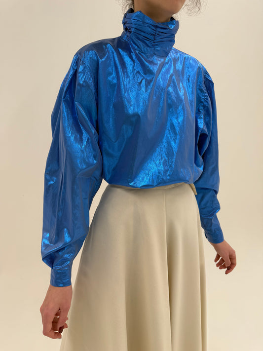 Cămașa vintage pretioasa perlata albastru ciel