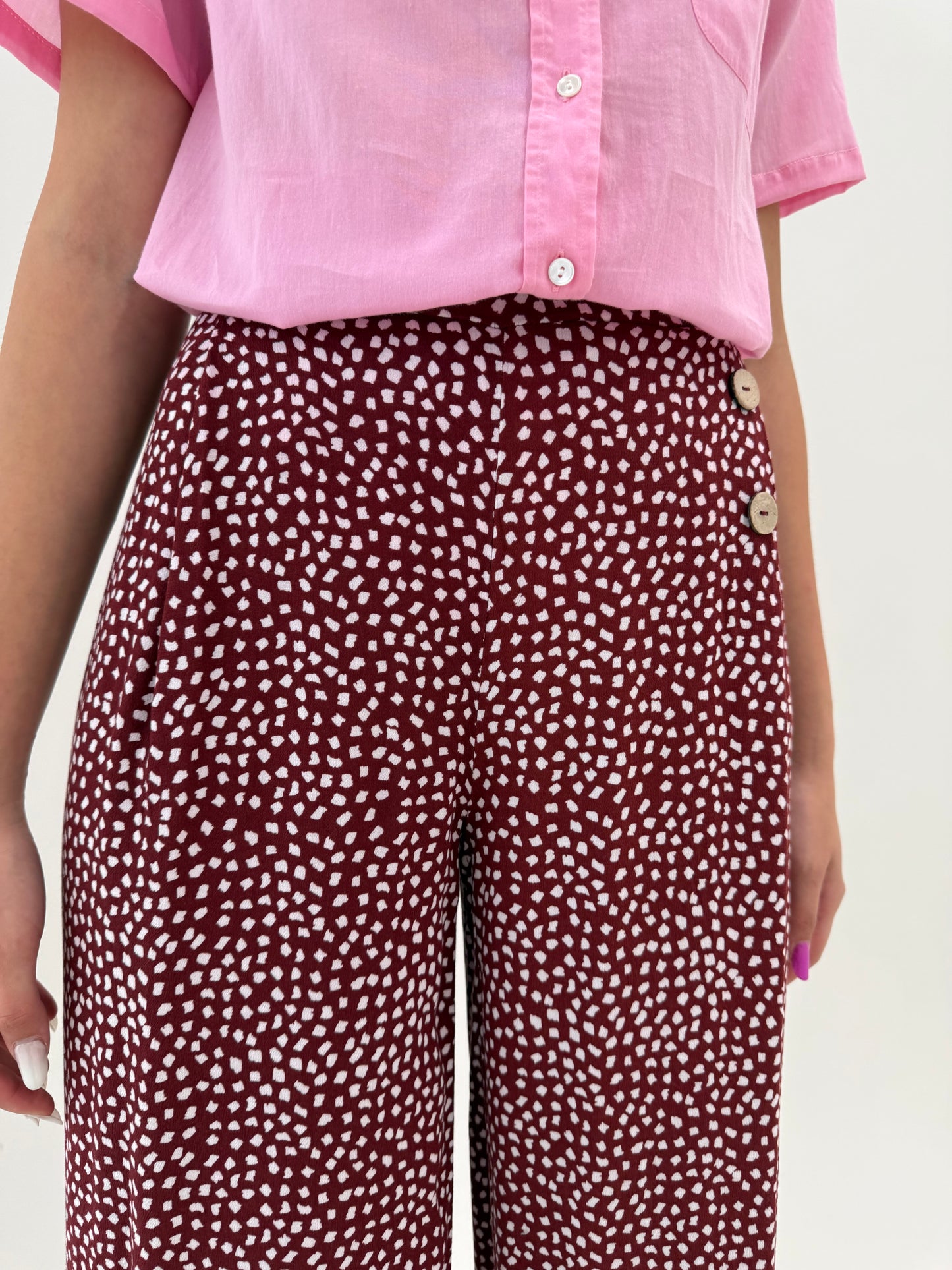 Pantaloni petite / culottes burgundy super vaporoși cu talie elastică