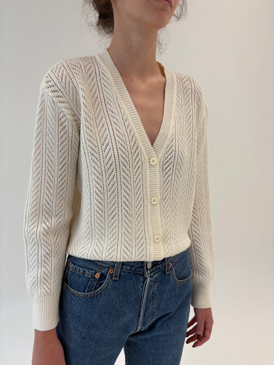 Cardigan vintage butter white dantelat din cea mai fină lana de gramaj mare