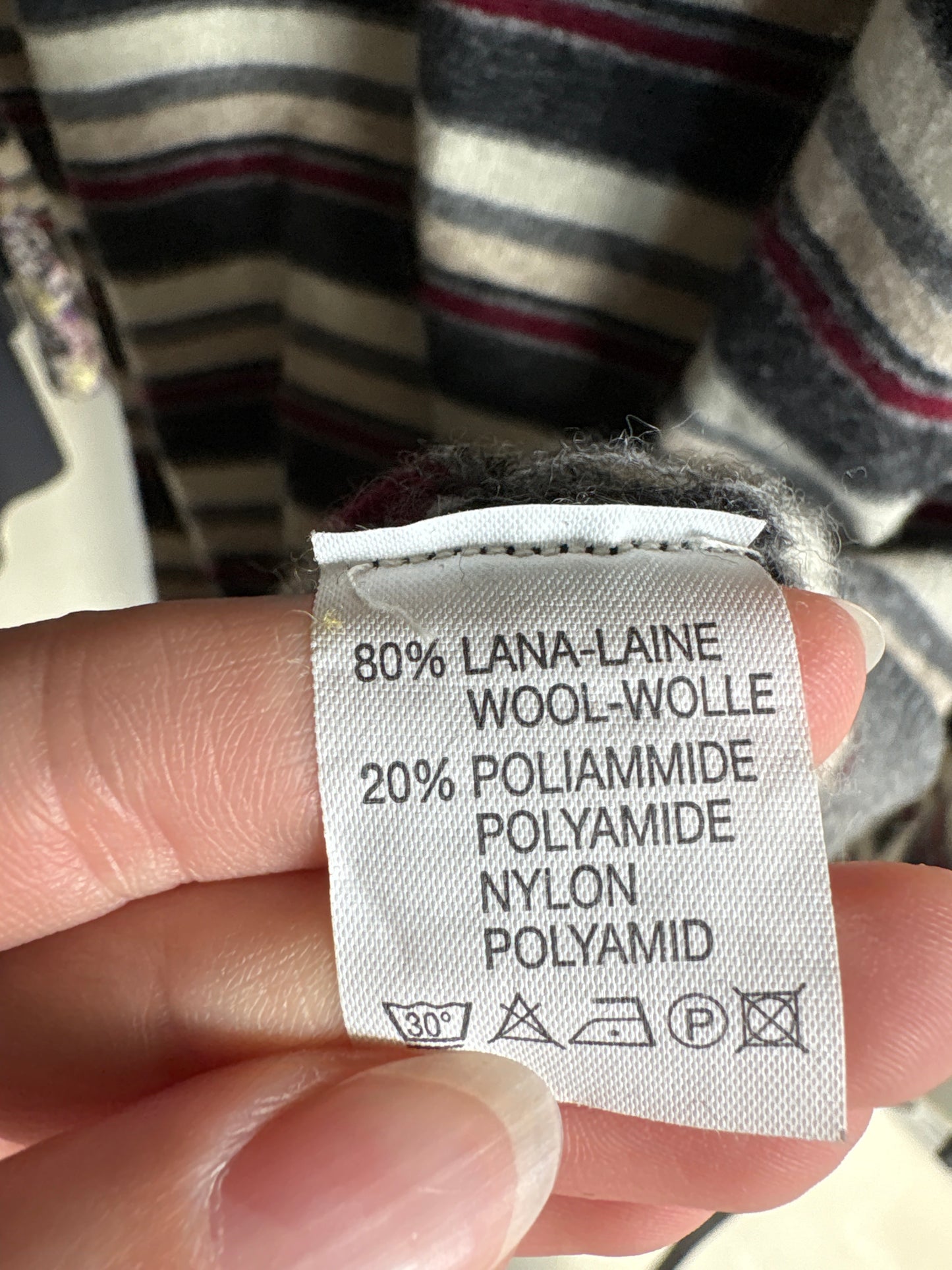 Pulover în anchior 80% Lana is extrafina cu dungi burgundy