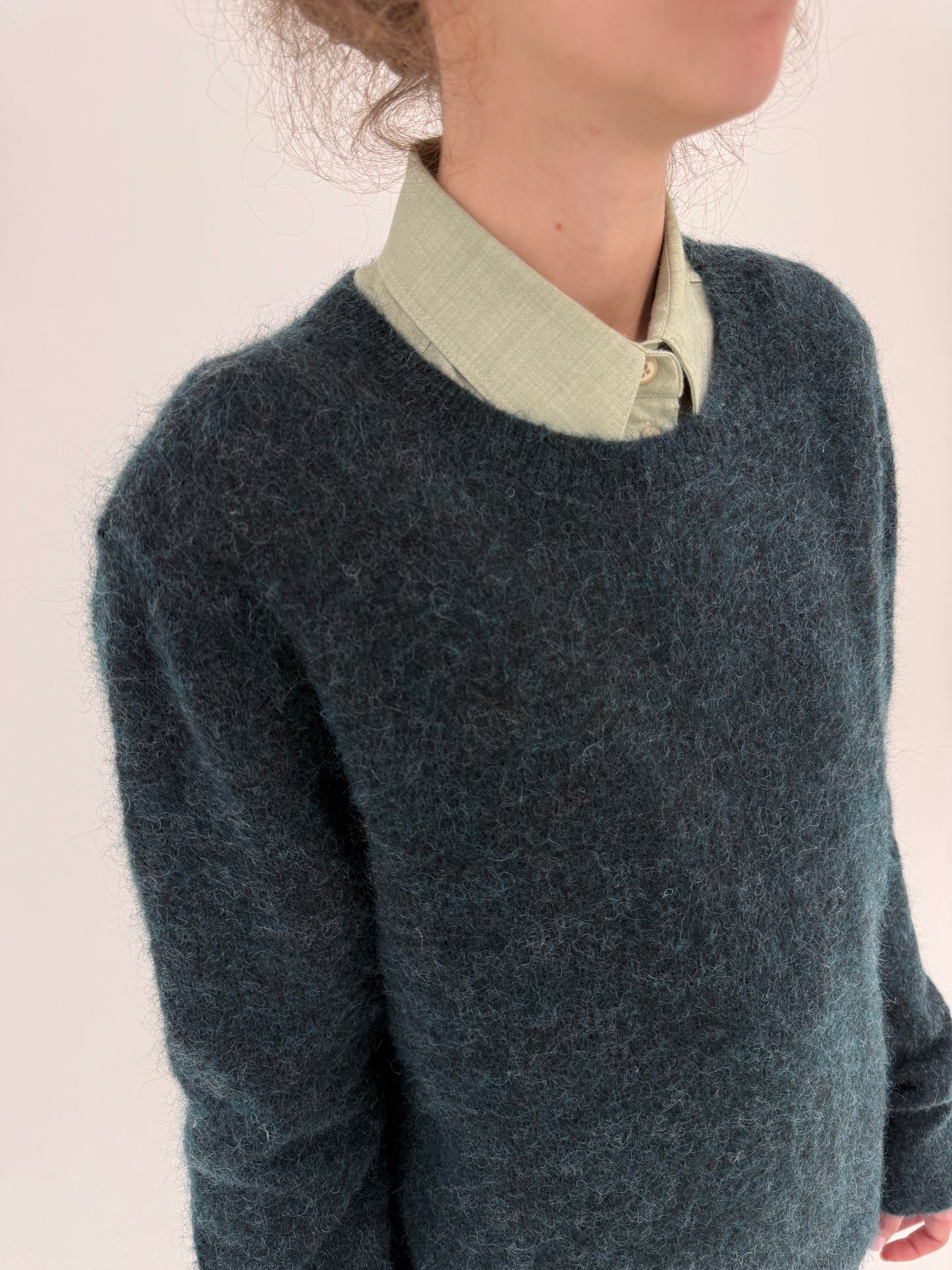 Pulover din mohair dark green crew neck