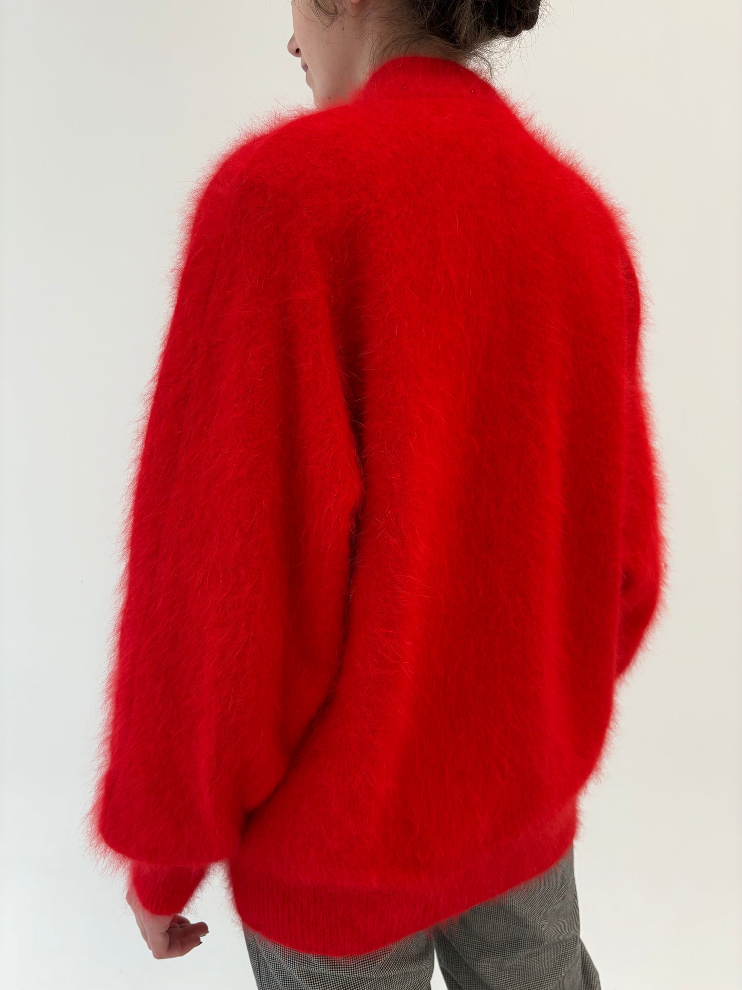 Jacheta vintage din Angora roșu tare cu broderie