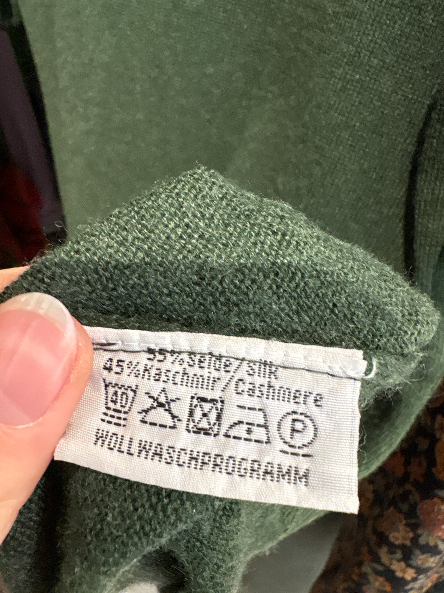 Top forest green din mătase naturală și cașmir