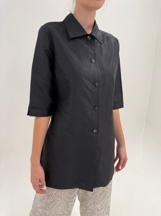 Overshirt / cămașa neagra din mătase naturală ușor structurată