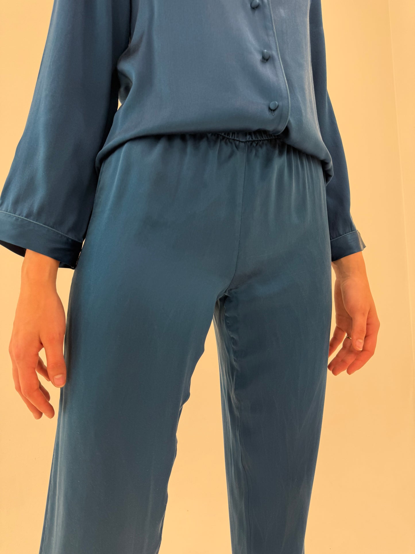 Pijama din mătase naturală teal blue