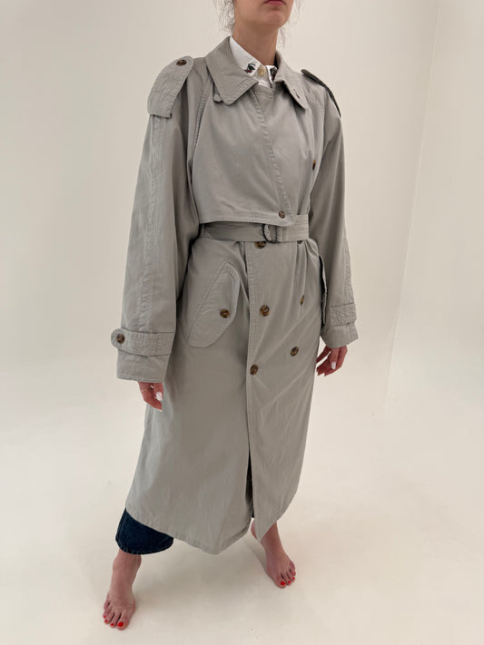 Trench vintage silver gray in croi super Lung din gabardină cu talie reglabilă