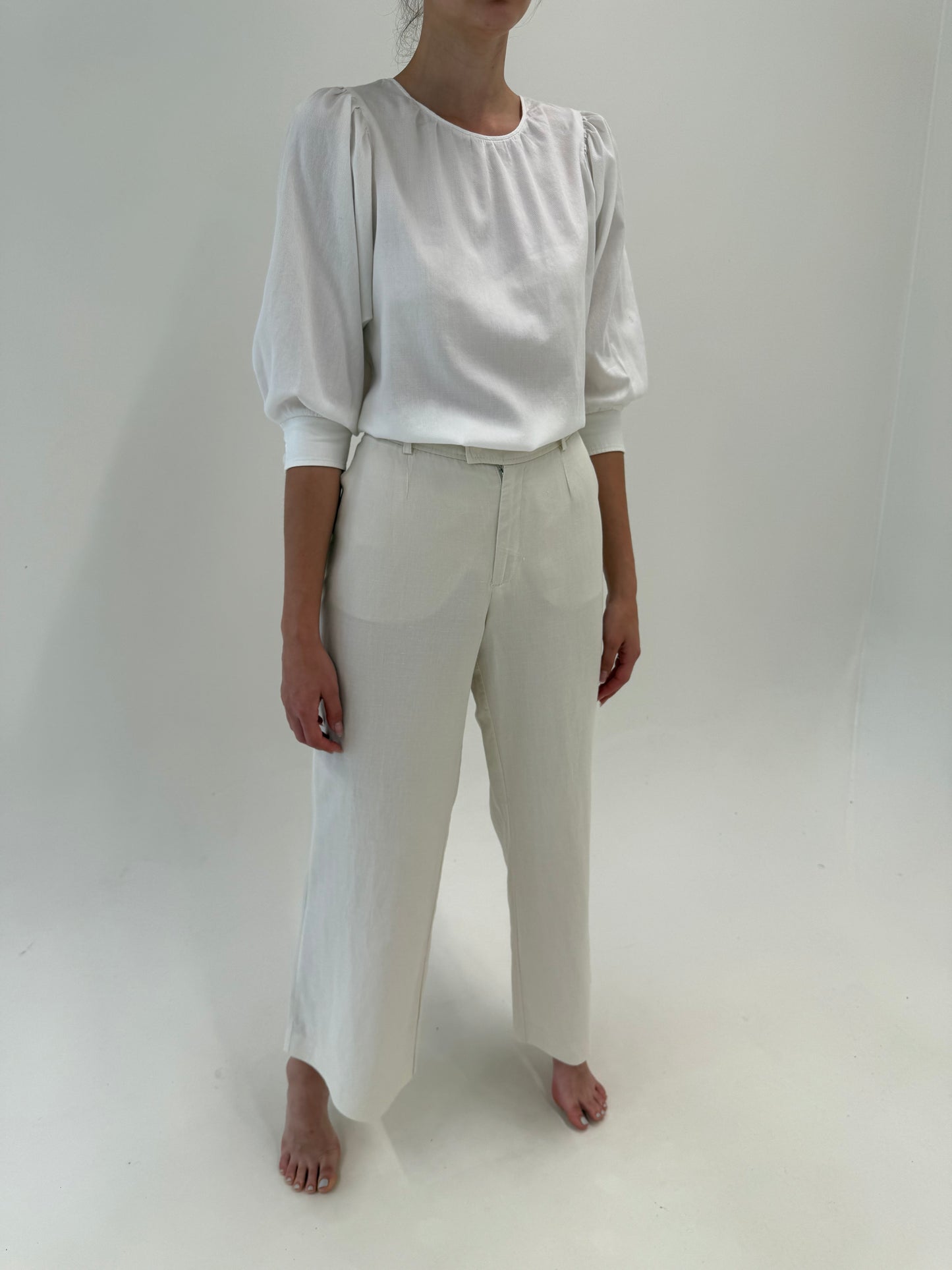 Pantaloni premium palazzo off white din pânză de in și bumbac