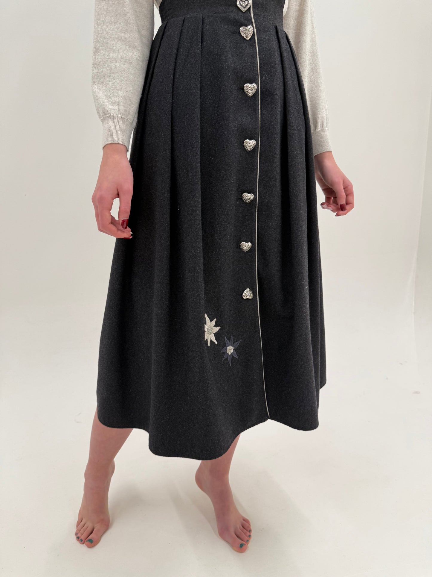 Rochie vintage maxi cu buzunare și talie ultra înaltă din lana groasă