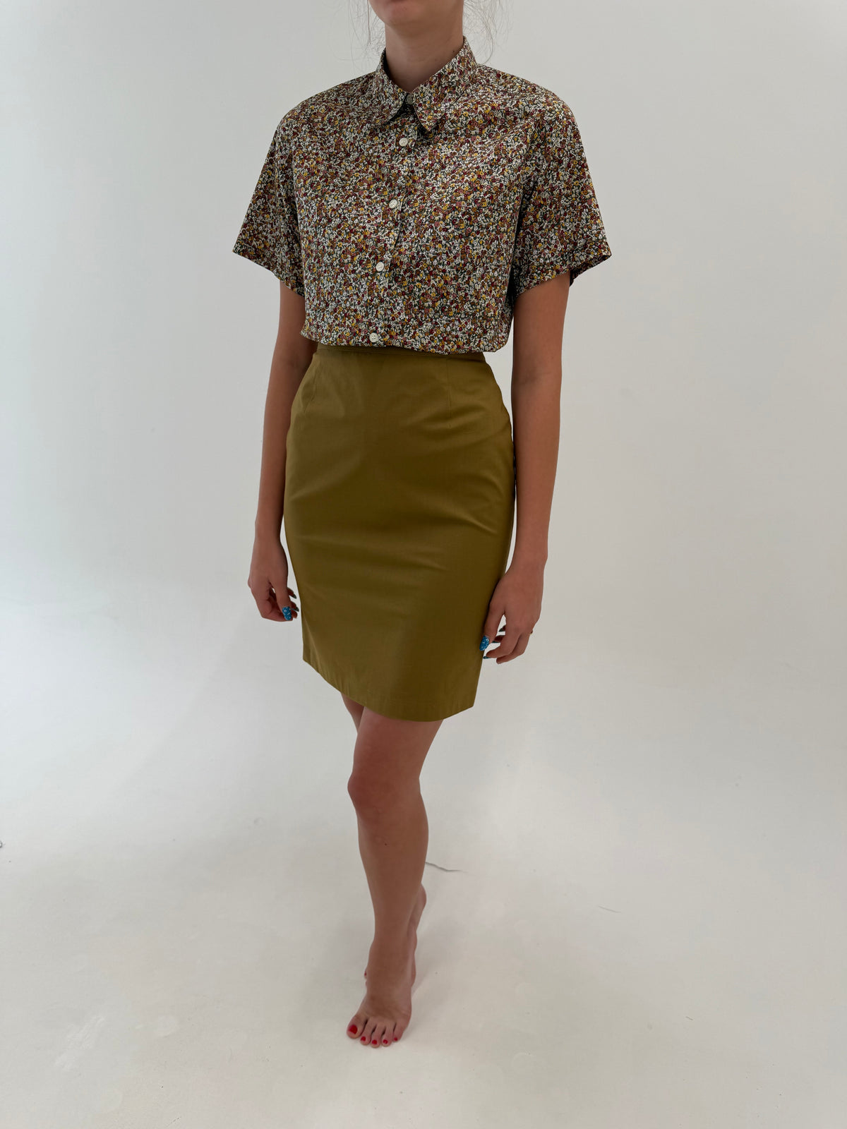 Fustă Marella by Max Mara kaki din poplin modelator de bumbac și modal