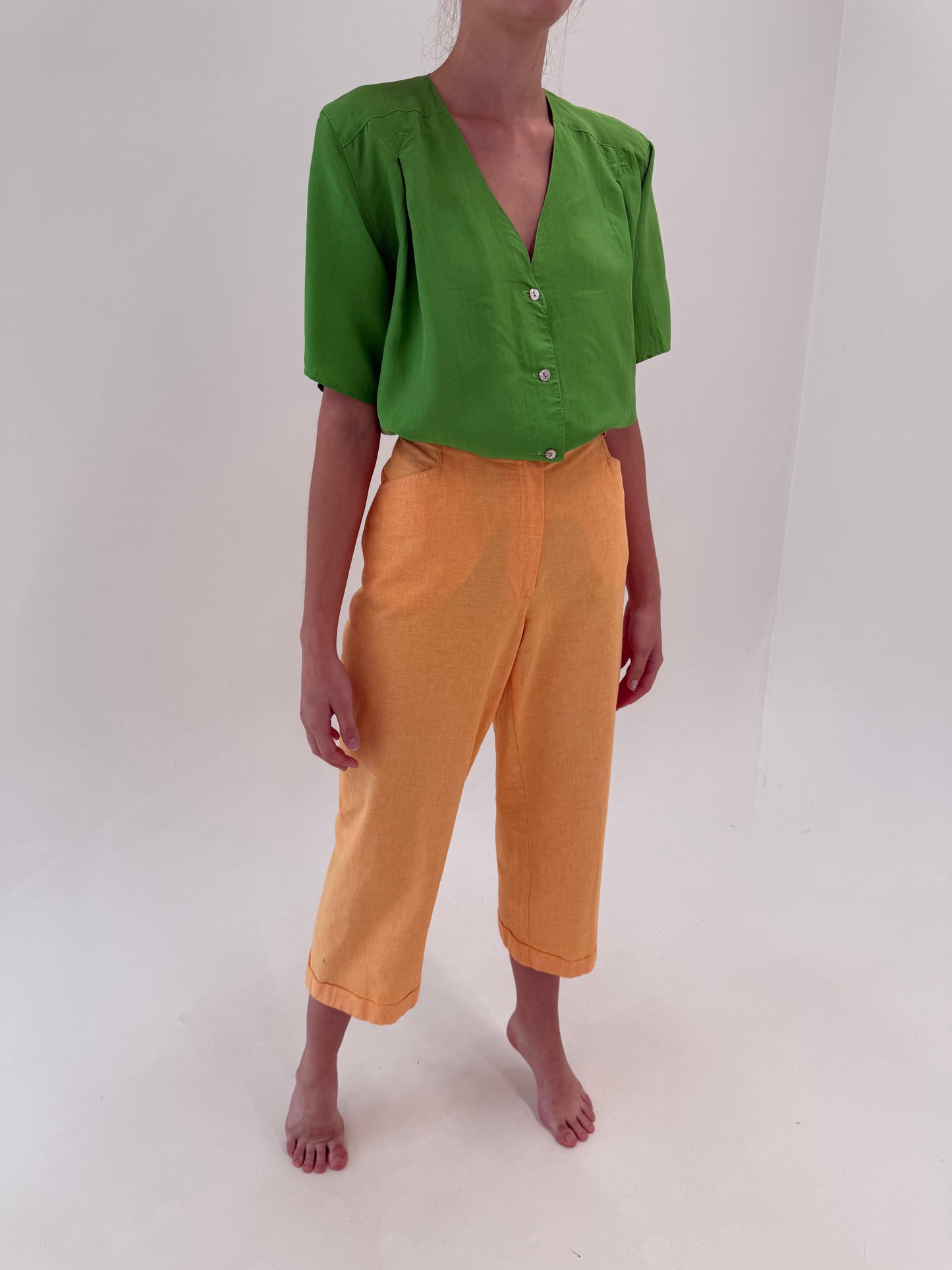 Pantaloni petite din pânză premium apricot orange