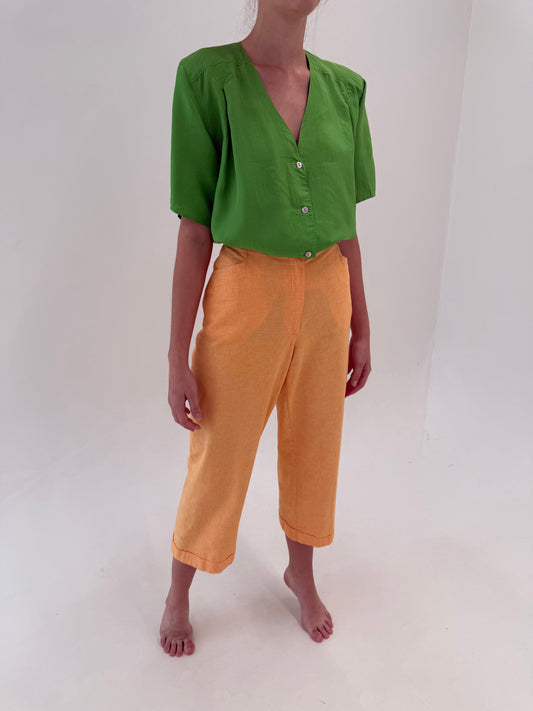 Pantaloni petite din pânză premium apricot orange