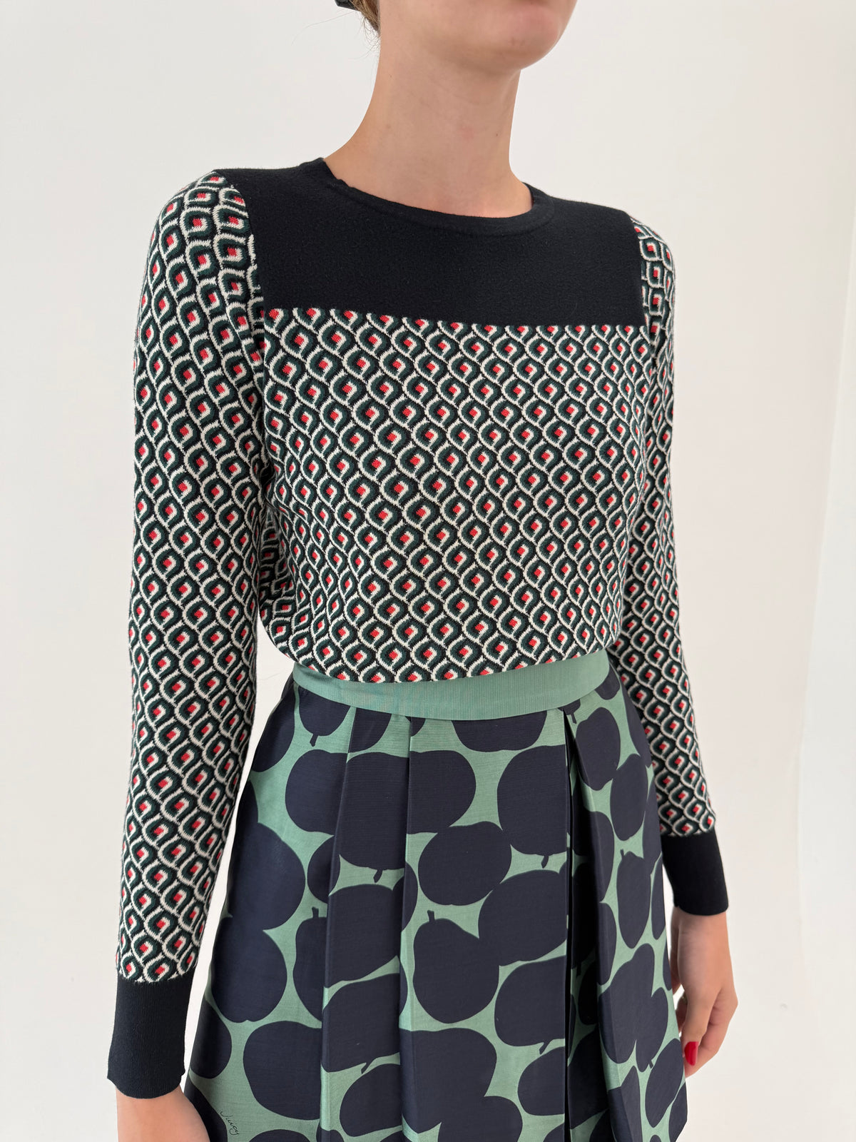 Pulover din bumbac premium cu print geometric