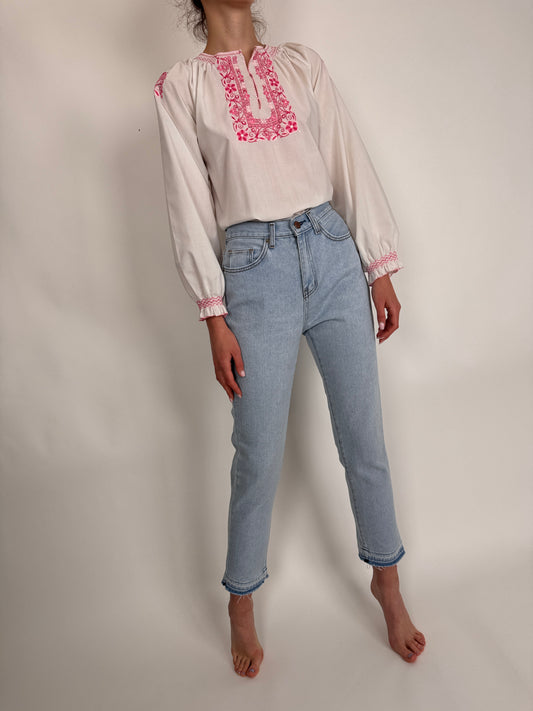 Jeanși vintage premium light wash cu talie ultra înaltă