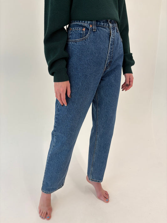 Jeans tall mom fit cu talie ultra înaltă din bumbac gros classic wash