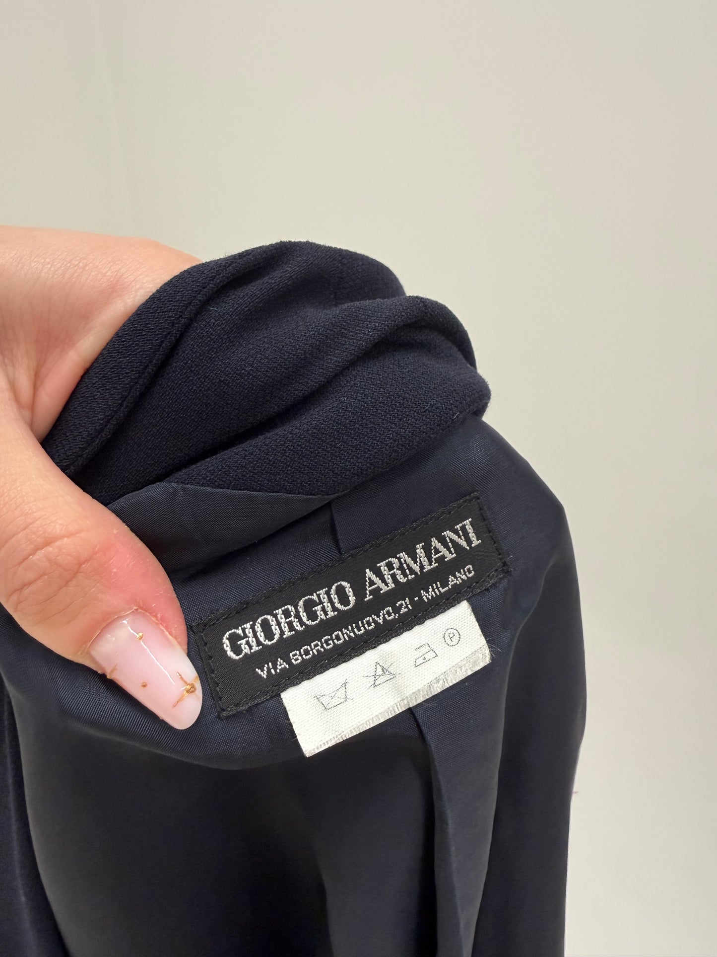 Sacou ultra luxury Giorgio Armani Navy blue cambrat de sezon cald