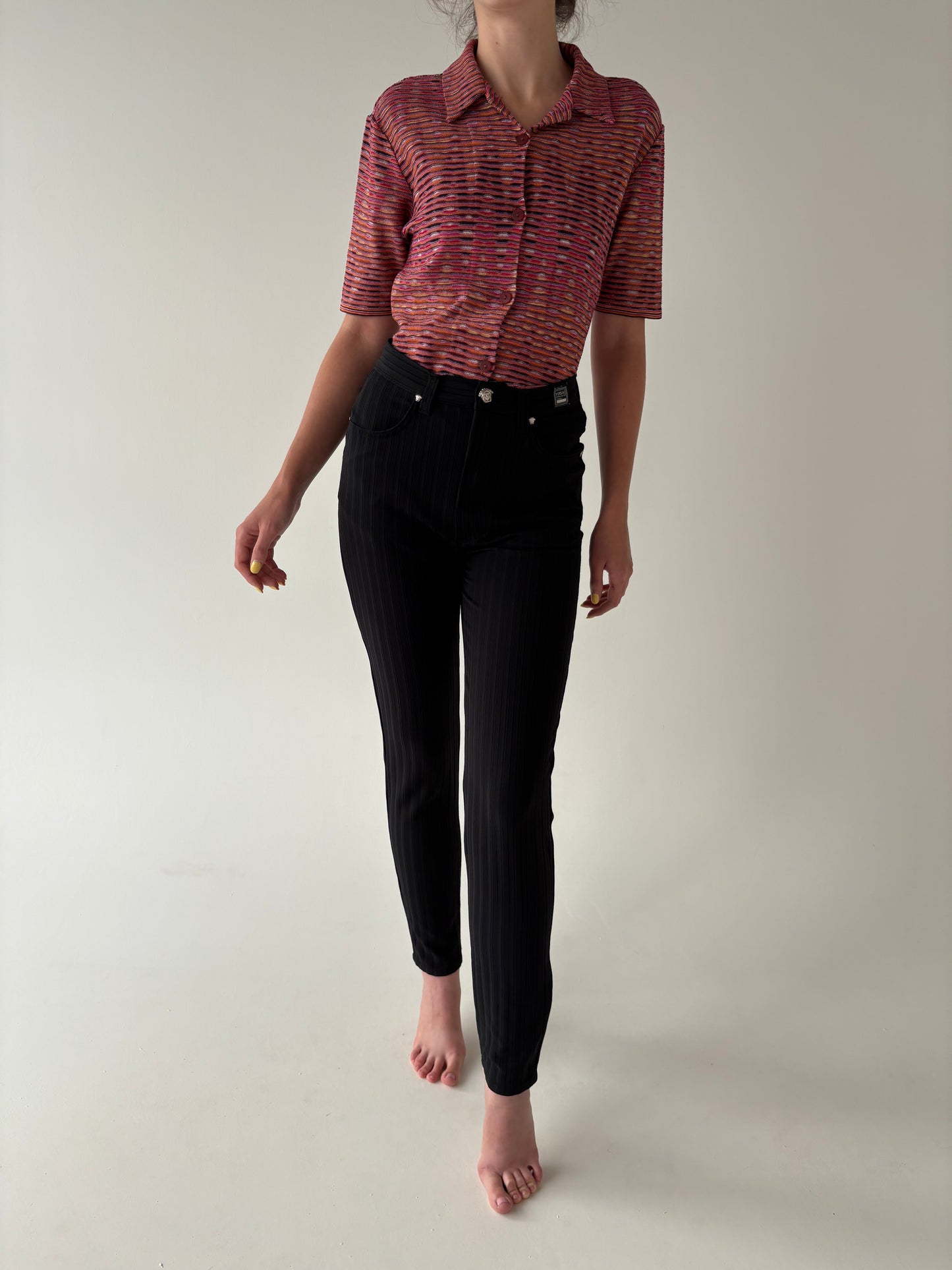 Pantaloni negri vintage Versace modelatori cu talie ultra înaltă