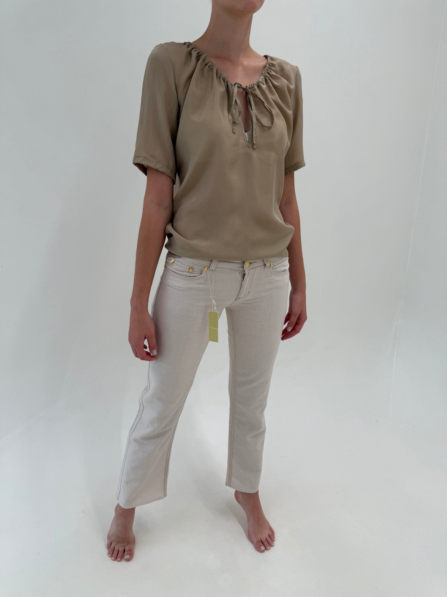 Pantaloni iconici Roberto Cavalli din pânză perlata noi cu etichetă off white