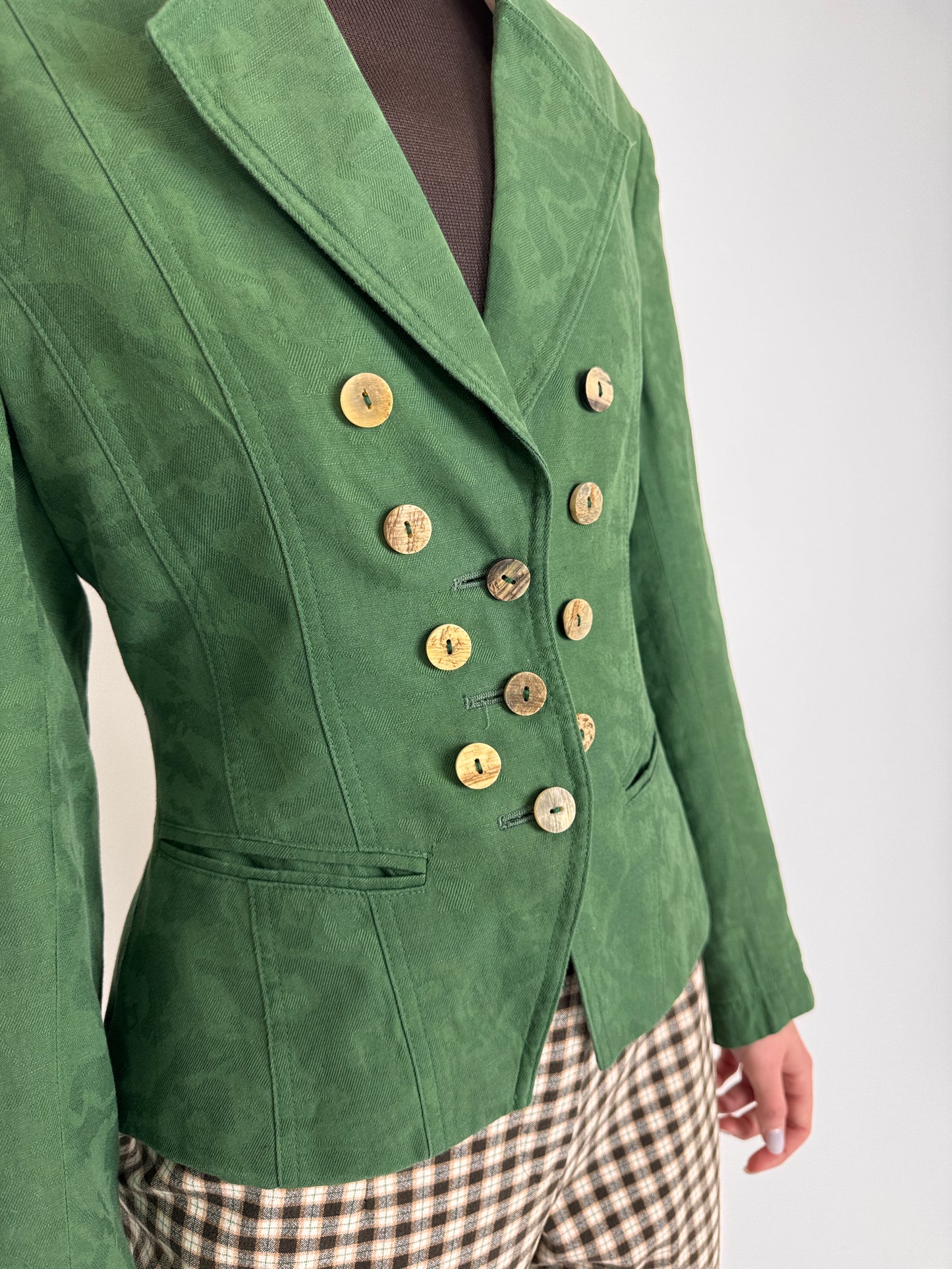 Sacou vintage cambrat forest green din pânză de in și bumbac