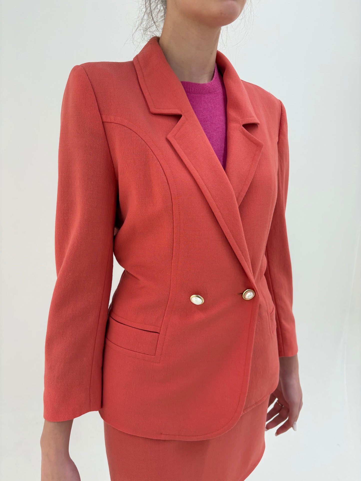Deux piece vintage italian salmon Pink din lanita extrafina